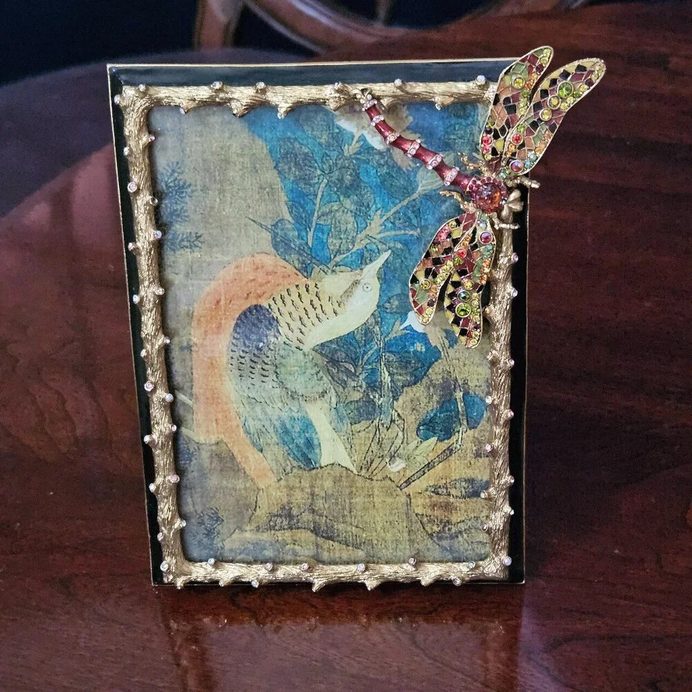 RARE JAY STRONGWATER CASSANDRA DRAGONFLY FLORA & FAUNA ENAMEL CRYSTAL FRAME